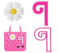 Mtiy Rain 3pcs Pink Letter and Flower Charms for Bogg Bag, Compatible with Simple Modern Beach Bag