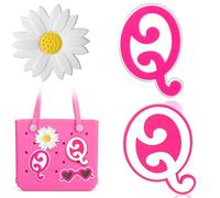 Mtiy Rain 3pcs Pink Letter and Flower Charms for Bogg Bag, Compatible with Simple Modern Beach Bag