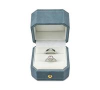 MTJYQYF 2 Slots Velvet Jewelry Ring Box, Octagon Engagement Ring Box Ring Display Holder Case with Hinged Lid for Proposal Engagement Wedding, 2.44x2.44x2.17 IN-U2-PRB002