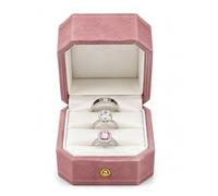 MTJYQYF 3 Slots Velvet Jewelry Ring Box, Octagon Engagement Ring Box Ring Display Holder Case with Hinged Lid for Proposal Engagement Wedding, 2.44x2.44x2.17 IN-U2-PRB003-Pink