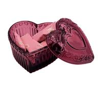 MTJYQYF Vintage Glass Jewelry Box - Heart Shaped Display Box for Storage Ring Earring Trinket Jewelry, Cute Room Decor for Girl Women U2-GRB003-Red