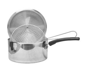 MTK HOUSEWARES Polished Aluminium Chip Pan, with Basket and Lid, 22cm / 9" Made in UK