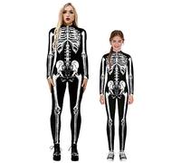 MTKCNTL LZQ1444 Halloween Cosplay Full Body Tights Masquerade Skeleton Parent and Child Jumpsuit Costume Dress Kids Vampire Witch Event