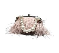 MTKSFDC Feather Bag Female Wallet Retro Lux Shoulder Bag Temperament Feathers Pearl Chain Crossbody Clutch(3)