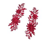 Lace Fabric 1 Pair 3D Embroidered Flower Lace Applique Clothes Dress Repair Patch Fabric Apparel Decorations Solid Color DIY Sewing Supplies(Burgundy)