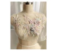 MTKSFDC Lace Fabric 3D Flowers Beaded Lace Fabrics Applique Embroidery Sewing On Patches For Wedding/Evening Dress Clothing Patches Scrapbooking(Light Green)