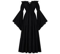 MTKSFDC Medieval cCorset Top Vintage Gothic Off Shoulder Dress Women Medieval Folk Cosplay Vestido Victorian Lady CLothing Steampunk Halloween Costume(Black,XXL)