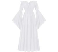 MTKSFDC Medieval cCorset Top Vintage Gothic Off Shoulder Dress Women Medieval Folk Cosplay Vestido Victorian Lady CLothing Steampunk Halloween Costume(WHITE,XXL)