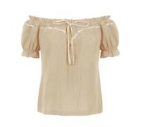 MTKSFDC Medieval cCorset Top Women Gothic Line Blouse Renaissance Cosplay Top Medieval Folk Dressing Outfit Halloween(Beige,S)