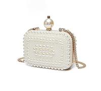 MTKSFDC Pearl Beaded Womens Clutch Bag Girls Bags Square Shell Clutch Bag Handmade Sweet Pearl Wedding Party Chain Mini Leather Crossbody Sling Bags for Women