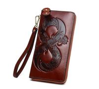 MTKSFDC Women Wallets Vintage Genuine Leather Woman Wallet Floral Real Cow Leather Purse Ladies First Layer Cowhide Clutch Bag(Brown Wallet)