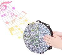Mtlavishness 10 Inch Wooden Radiant Tambourine Handbell With Double Rows Jingles And Shining Reflective Drum Head Ideal For Adults Kids Dancing Singing Party And More A