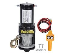 Mtlavishness 12V 2000LBS Electric Winch with Steel Wire Rope, Alloy Hook and Controller Kit - Copper Terminal for Efficient Power Transmission, Solid Steel Cable for Heavy-Duty