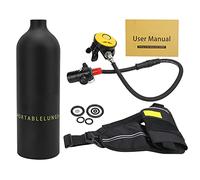 Mtlavishness 1L Mini Scuba Diving Tank Kit, Portable Underwater Breathing Device with 360° Rotating Valve Head, Luminous Pressure Gauge, Food Grade Silicone Mouthpiece & Diving (Black Oxygen Bottle)