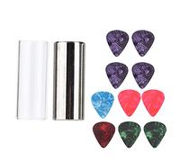 Mtlavishness 2Pcs Professional Guitar Slide Set Stainless Steel Glass Tuning Bars With 10 Celluloid Picks For Live Performance Practice Accessories