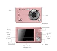 Mtlavishness 3.0 inch TFT Portable 4K Digital Camera 48MP Ideal for Kids and On The Go Shooters with 16X Zoom Auto Focus Self Timer Face Detection Anti Shaking Comes with 2 (Pink)