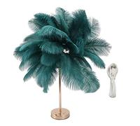 Mtlavishness Feather Table Lamp Rechargeable Modern Romantic Decoration Lamp with Touch Switch 3 Light Tones USB C Charging for Bedroom Bedside Living Room Wedding Café Home (Dark Green)