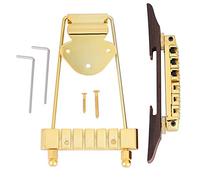 Mtlavishness Gold Bridge Tailpiece Rosewood Base Bridge Screw Wrenches Set for 6 String Jazz Guitar Height Adjustable with Copper Zinc Alloy and Rosewood Material Ideal for LP or (Gold)