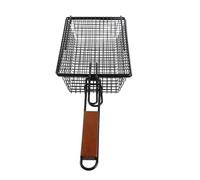 Mtlavishness Grilling Nonstick Grill Basket with Lid Metal Barbecue Basket with Foldable Removeable Wooden Handle BBQ Barbecue Tool for Fish Vegetable Steak Meat Shrimp