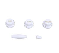 Mtlavishness Guitar Potentiometer Knob Set Multifunctional Plastic Accurate Control Knob with White Words on Black Background for Practice on Made Guitars with 24 Fine Spline (White Color Gold Word)