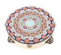 Mtlavishness Hand Held Wood Tambourine For Adult And Children An Excellent Beech Wood And Pu Material Drum With Crisp Jingles For Party Band Church Performance 8 Inch Black Flower (Red Flower)