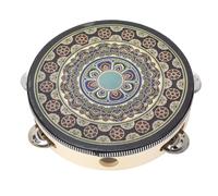 Mtlavishness Hand Held Wood Tambourine For Adult And Children An Excellent Beech Wood And Pu Material Drum With Crisp Jingles For Party Band Church Performance 8 Inch Black Flower (Black Flower)