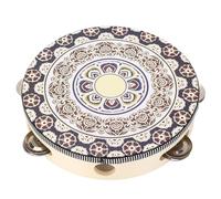 Mtlavishness Hand Held Wood Tambourine For Adult And Children An Excellent Beech Wood And Pu Material Drum With Crisp Jingles For Party Band Church Performance 8 Inch Black Flower (White Flower)