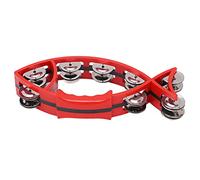 Mtlavishness Hand Tambourine Bell Smooth Fish Shaped Double Row Tambourines Musical Rhythm Instrument for Children Blue (Red)