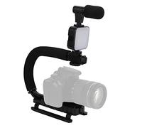 Mtlavishness Handheld Video Camera Stabilizer With Led Light And Microphone Portable U Shape Design For Stable In Various Scenarios Suitable For Slr Cameras Mobile Phones And