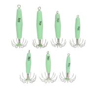 Mtlavishness Luminous Squid Jig Hooks Squid Jigs Kit with 12 Stainless Steel Hooks Easy to Saltwater Freshwater Night Fishing Bait for Cuttlefish Marine Fishing 7 PCS Set