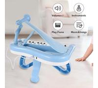 Mtlavishness Mini Electronic Keyboard Piano Sound Material Illuminating Lights 360 Degrees Rotatable Microphone 25 Keys 15 Function Keys Gift for Beginners in Music Learning at (Blue)