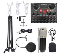 Mtlavishness Multi functional Live Sound Card BM800 Microphone Set With High Sensitivity To Capture Subtle Nuances And Create Audio Suitable For Recording Broadcast Stations Stage (Black & Silver)