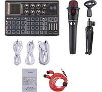 Mtlavishness SK300 Live Sound Card External Voice Changer Audio Mixer Kit Built in Rechargeable Battery Multiple Sound Effects with Microphone Mic Stand Earphone for Live