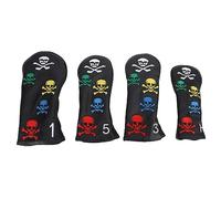 Mtlavishness Skull Golf Club Head Covers, 4Pcs Colorful Skeleton Putter Cover Set for Woods Irons, Thick Plush PU Material with Protective Function, Stylish Golf Club Headcovers (Black)