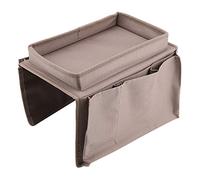 Mtlavishness Sofa Armrest Organizer with 5 Storage Compartments and Cup Holder Tray Durable 600D Oxford Cloth Remote Control Holder for Couch Living Room Beige (Coffee)