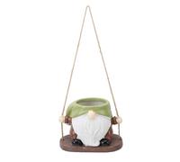 Mtlavishness Swing Plant Pot Cute Faceless Gnome Figurine Decorative Hanging Planter for Indoor Outdoor Green Brown Hanging Flower Pot for Both Indoor and Outdoor Environments (Green Brown)