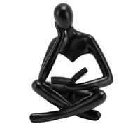 Mtlavishness Thinker Reading Statue Resin Abstract Art Ornament with Stable Structure for Living Room Office Desktop Decoration White Sitting Figure (Black)
