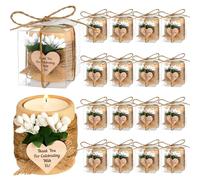 MTLEE 16 Pack Wooden Tealight Candle Holders Kit Guest Gifts for Wedding First Communion Baptism Baby Shower Christening Housewarming Party Handmade Thank You Candle with Card Box Rope(Classic)
