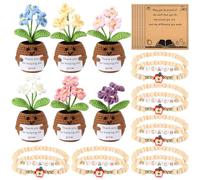 MTLEE 18 Pcs Teacher Appreciation Gifts Bulk Thank You for Helping Me Grow Gift for Women Emotional Handmade Flowers Crochet with Positive Card and Bracelets for Teacher's Day Graduation