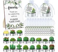 MTLEE 36 Sets Succulent Candles Baby Shower Favors for Guests Include 36 Plant Tealight Candles 36 Thank You Tags 36 Organza Bags Wooden Standing Sign for Gender Reveal Gifts(Greenery)