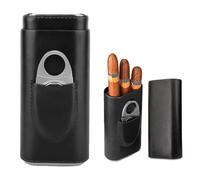 Mtlhbcg Cigar Case for 3 Cigars: Cigar Humidors, Leather Cigar Case, Leather Cigar Case with Stainless Steel Cigar Cutter, Portable Humidor Cigars for Travel Short Trips (Black), black