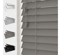 MTM Faux Wood Venetian Blind [String, Dark Grey 75cm Width x 120cm Drop]