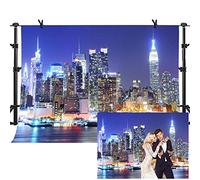 MTMETY 10x7Ft New York City Backdrop Manhattan Night Scene Skyscraper Urban Light Background Video Studio Photo, Polyester, Clear, Wedding, 1xBackground (folding)