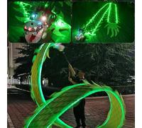 MTNBHH Dragon Poi with LED Light, Night Fitness Dragon Dance, Flinging Dragon Spiral Practice Ribbon Streamer for Kids Aldult Elderly Outdoor Sports(Color:Green,Size:300cm/9.8ft)