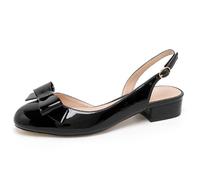 MTNBHH Sandals for Women,2025 new Cute Girly Bow Low Block heel Round toe Patent leather Shallow cut Sandals for Summer with Buckle Ankle strap(Black,6.5 UK)
