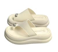 MTNBHH Women's Platform Sandals with Arch Support, Non Slip and Lightweight Slip on Slides Comfortable Summer PU Leather Flip Flops Perfect for the Beach, Long Walks or Poolside(White,6 UK)