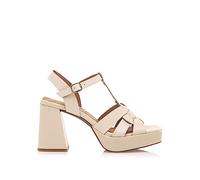 MTNG Women's Heeled Sandals SKYS 50597 Woman | Leather, with leather interior and round toe | Dress heeled sandals | Buckle closure, beige, 7 UK