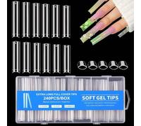 MtnLaur 240Pcs Long Square Nail Tips, Long Square Nails, 12 Sizes No C Clear Nail Tips, French Acrylic Straight Clear False Nail Extension for Beginner and Professional Home Salon DIY