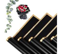MtnLaur Flower Wrapping Paper 20 Sheets, Bouquet Wrapping Paper with Gold Border, Waterproof Korean Florist Bouquet Paper, Packaging Paper for DIY Crafts Wedding Birthday Gift (Black)