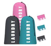 MtnLaur Large Laundry Bags 3 Pcs, 24" x 36" Portable Travel Laundry Bags, Waterproof Dirty Clothes Bags with Drawstring Cord for Home, Camping, Bathroom, Holiday,Caravan, Dormitory (Blue&Pink&Grey)